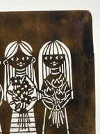 Japanese Katagami Paper Kimono Stencil Vtg Katazome Flower Girls Tulip A800