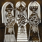 Japanese Katagami Paper Kimono Stencil Vtg Katazome Flower Girls Tulip A800