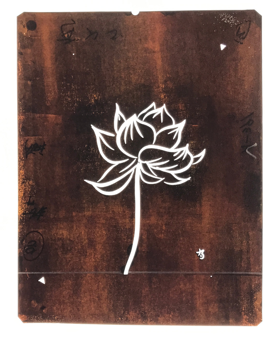 Japanese Katagami Paper Kimono Stencil Vtg Katazome Lotus Flower Hasu A819