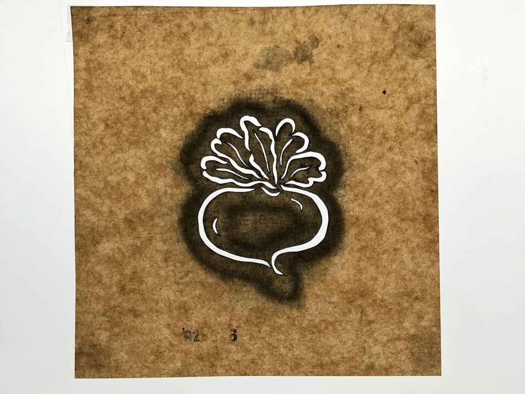 Japanese Katagami Paper Kimono Stencil Vtg Katazome Turnip Kabu Vegetable A887