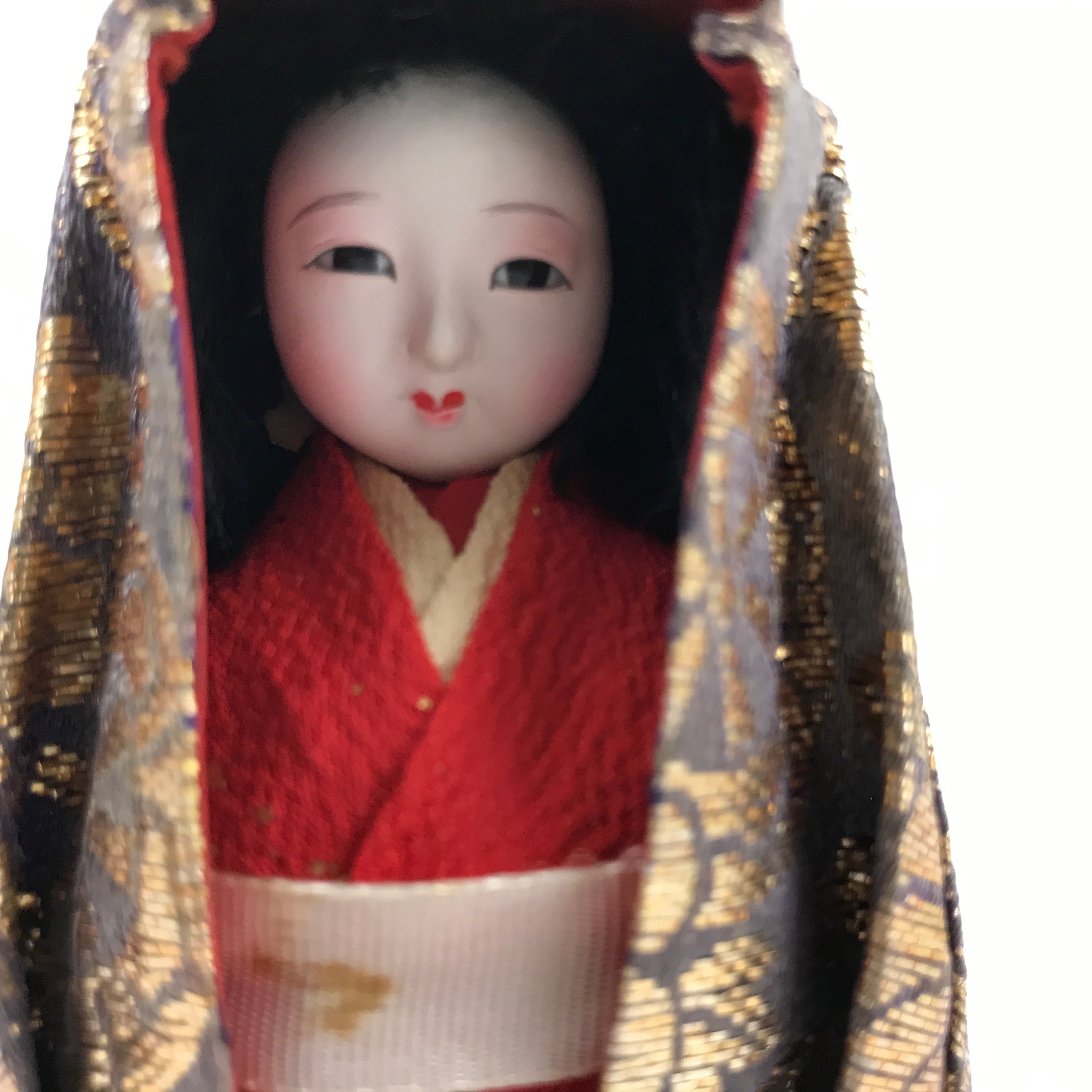 Japanese Kimono Daruma Hina Doll Vtg Girls Festival Purple Gold Red ID592