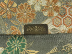 Japanese Kimono Dress Clutch Bag Vtg Green Flowers Ceremony Occasion KB68