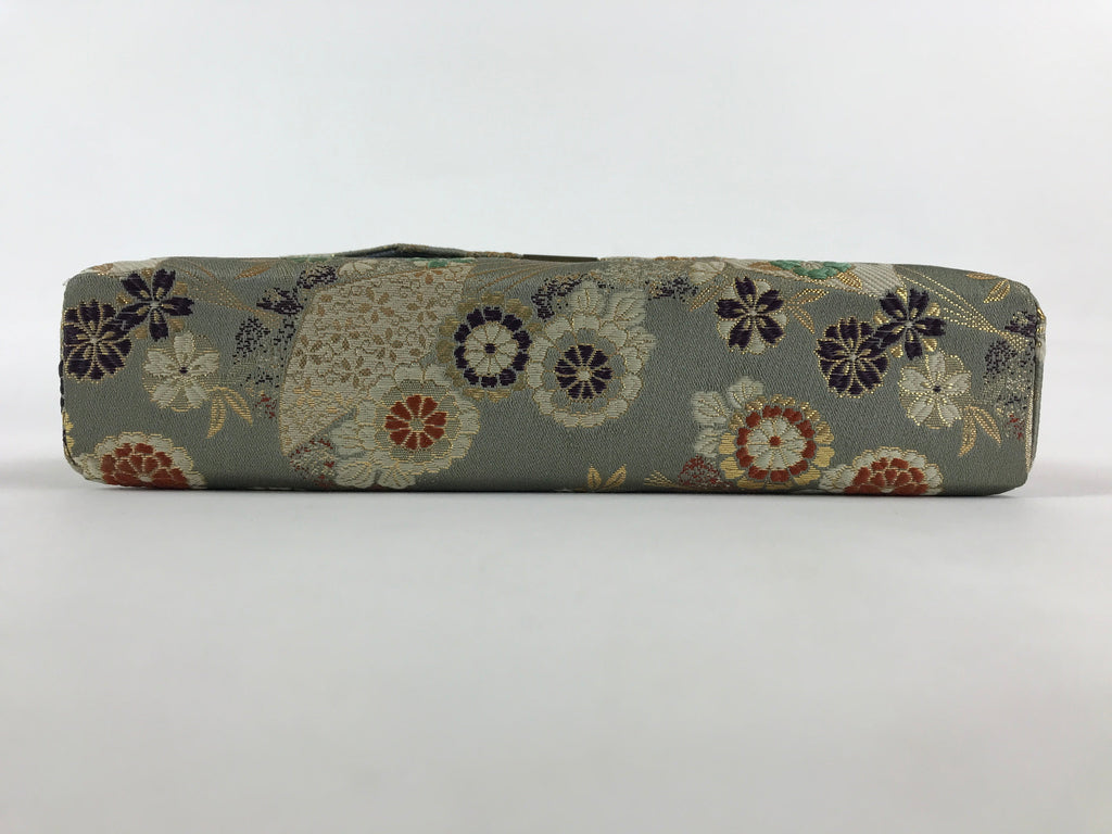 Japanese Kimono Dress Clutch Bag Vtg Green Flowers Ceremony Occasion KB68