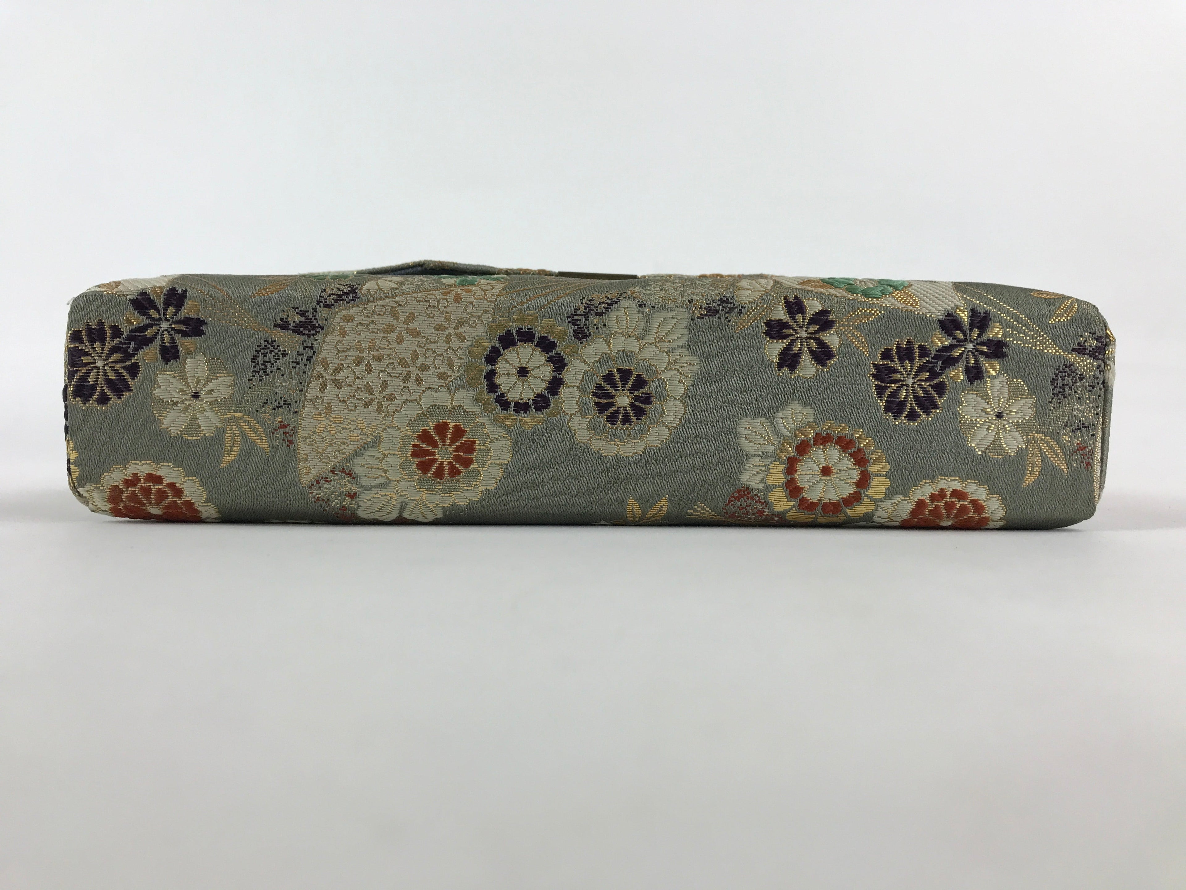 Japanese Kimono Dress Clutch Bag Vtg Green Flowers Ceremony Occasion KB68