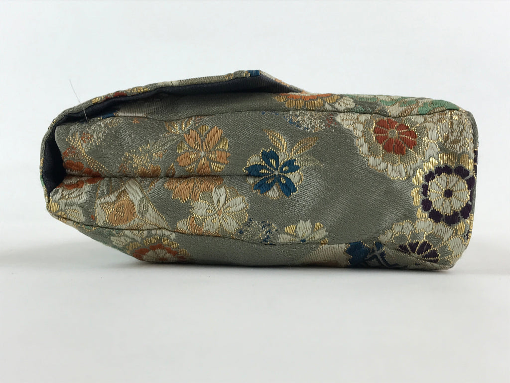 Japanese Kimono Dress Clutch Bag Vtg Green Flowers Ceremony Occasion KB68