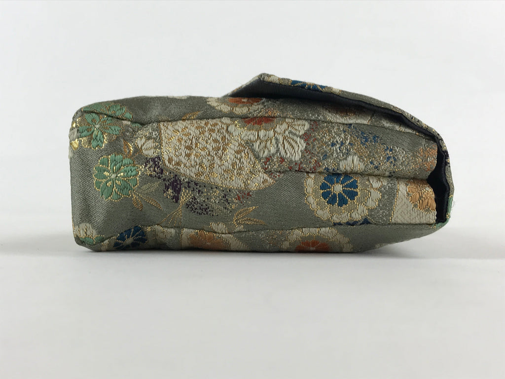 Japanese Kimono Dress Clutch Bag Vtg Green Flowers Ceremony Occasion KB68