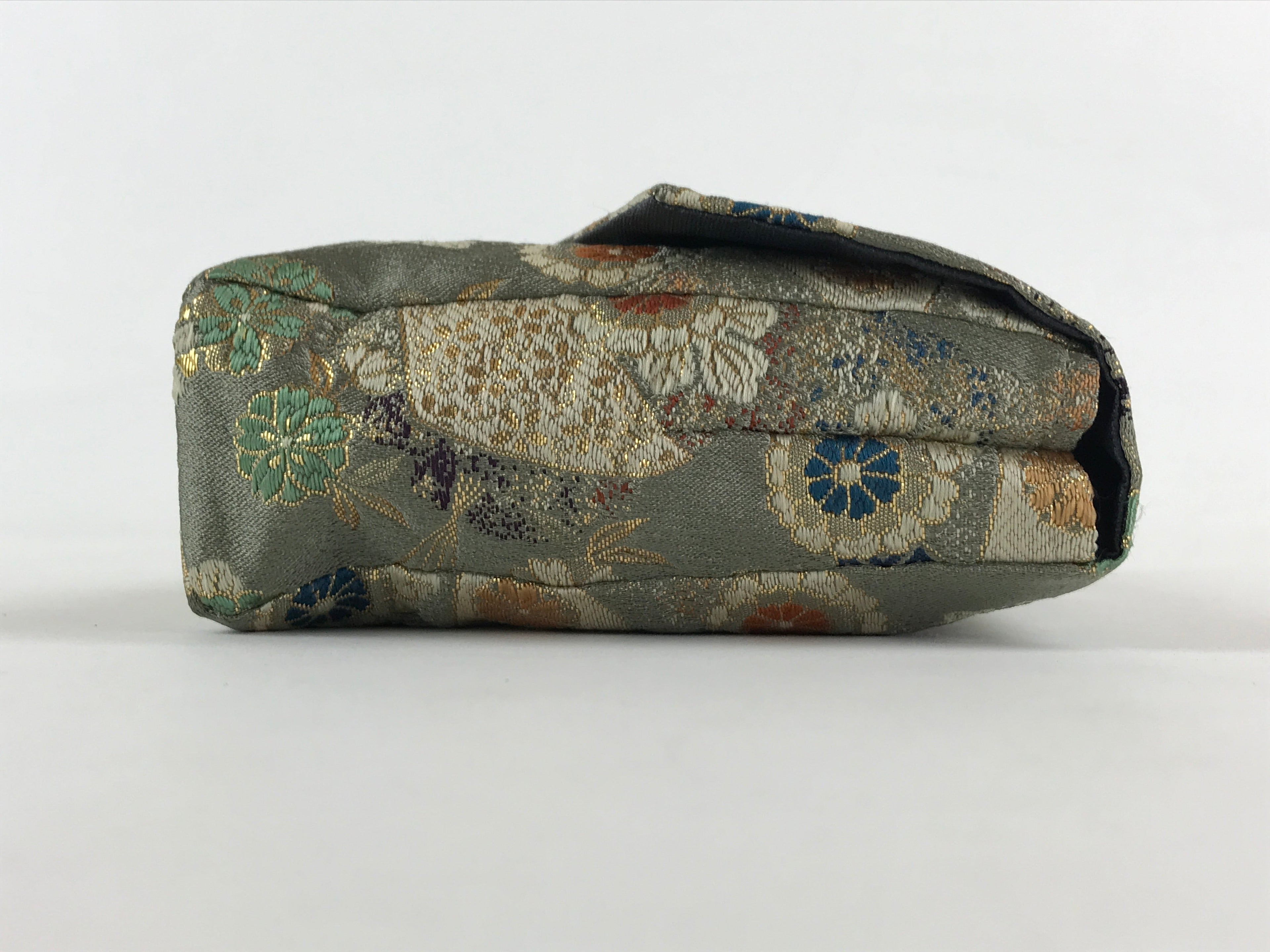 Japanese Kimono Dress Clutch Bag Vtg Green Flowers Ceremony Occasion KB68