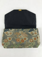 Japanese Kimono Dress Clutch Bag Vtg Green Flowers Ceremony Occasion KB68
