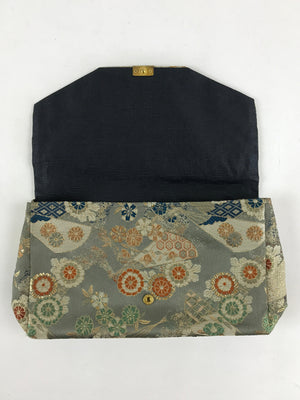 Japanese Kimono Dress Clutch Bag Vtg Green Flowers Ceremony Occasion K