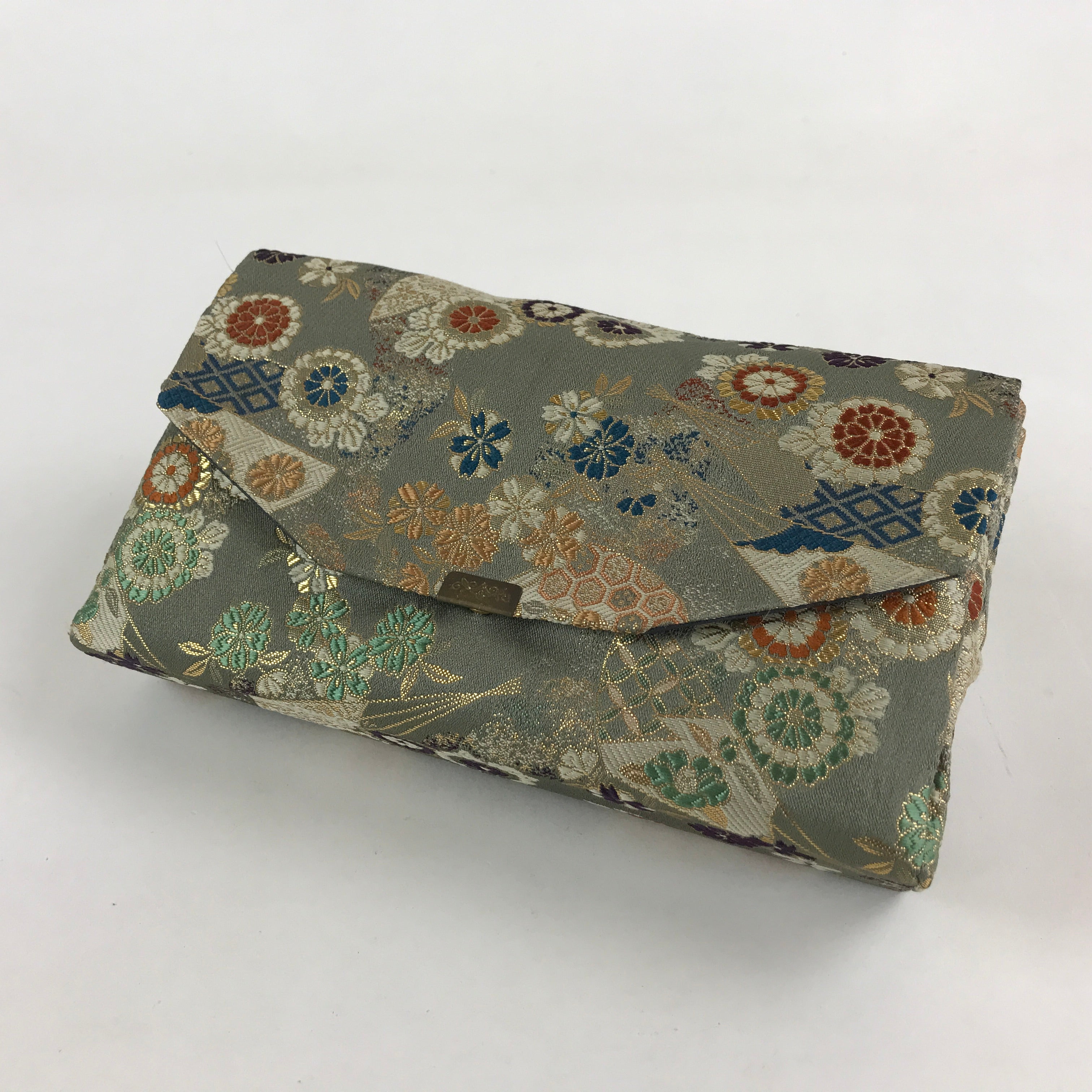 Japanese Kimono Dress Clutch Bag Vtg Green Flowers Ceremony Occasion K