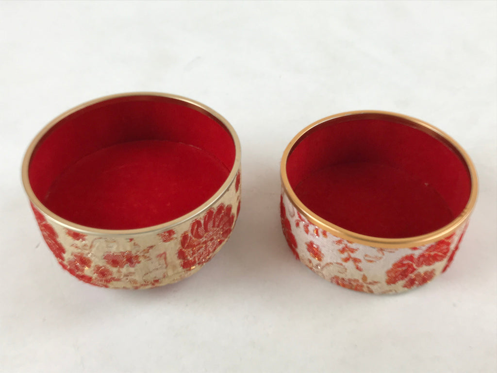 Japanese Kimono Fabric Trinket Box Vtg Round Padded Lid Komono Ire Red JK665