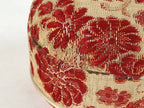 Japanese Kimono Fabric Trinket Box Vtg Round Padded Lid Komono Ire Red JK665