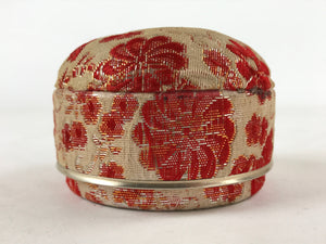 Japanese Kimono Fabric Trinket Box Vtg Round Padded Lid Komono Ire Red JK665