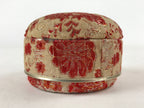 Japanese Kimono Fabric Trinket Box Vtg Round Padded Lid Komono Ire Red JK665