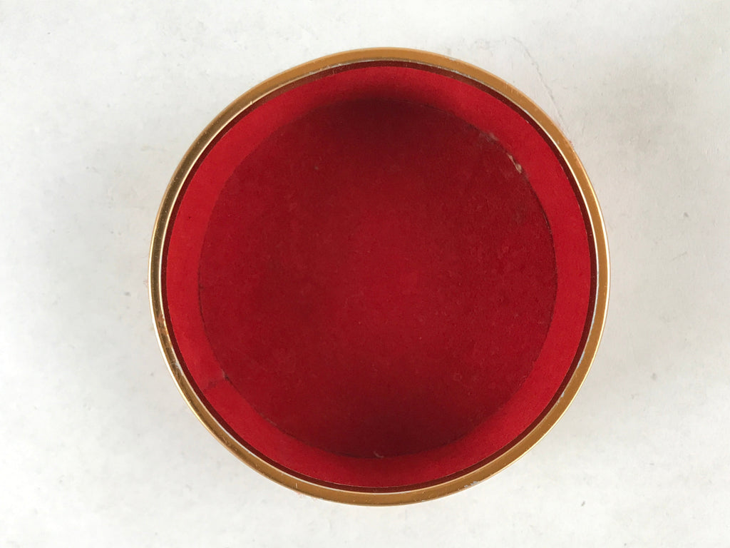 Japanese Kimono Fabric Trinket Box Vtg Round Padded Lid Komono Ire Red JK665