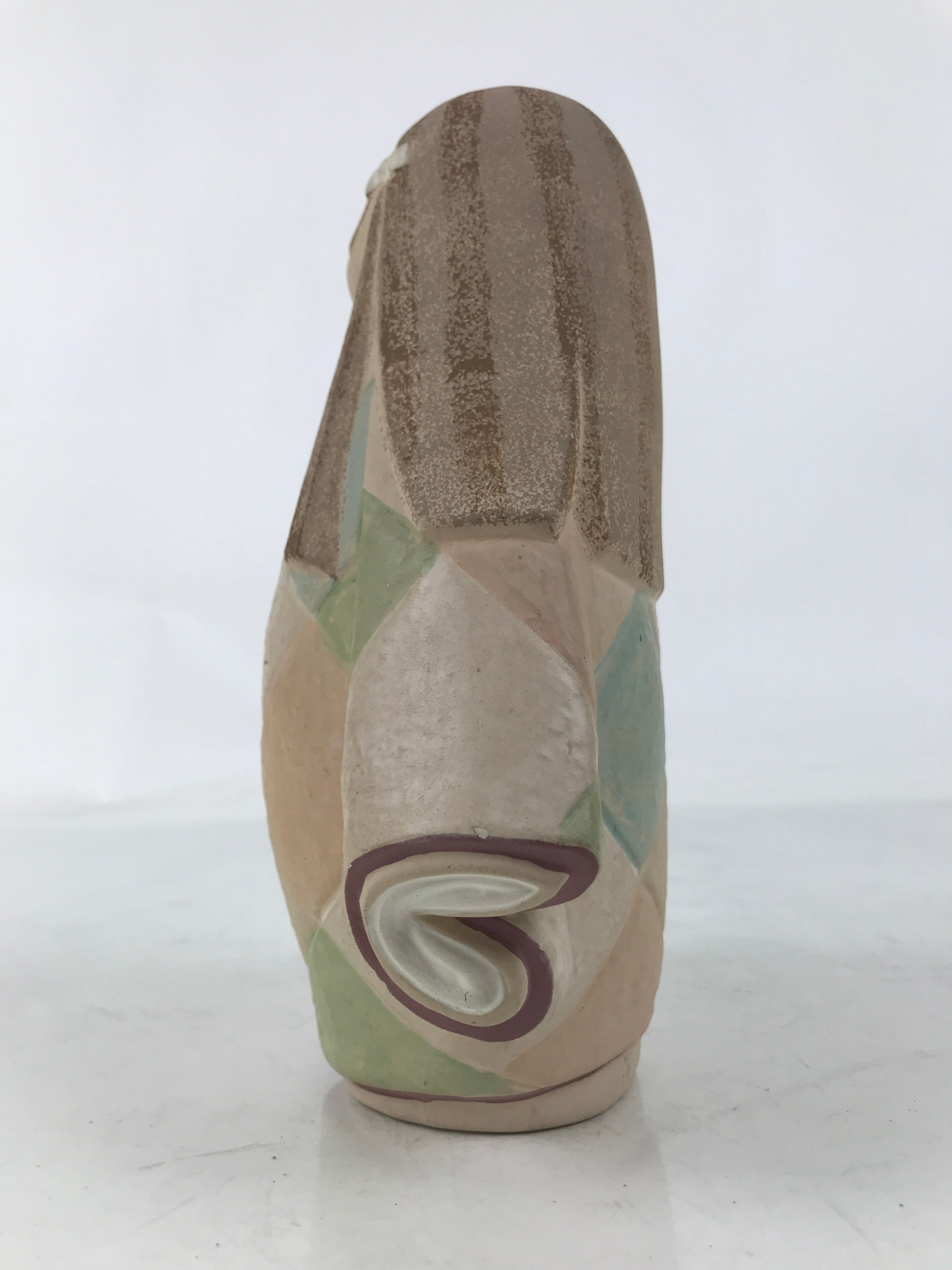 Japanese Kimono Girl Clay Doll Vtg Ningyo Figurine Long Hair Beige ST42