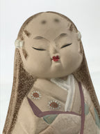 Japanese Kimono Girl Clay Doll Vtg Ningyo Figurine Long Hair Beige ST42