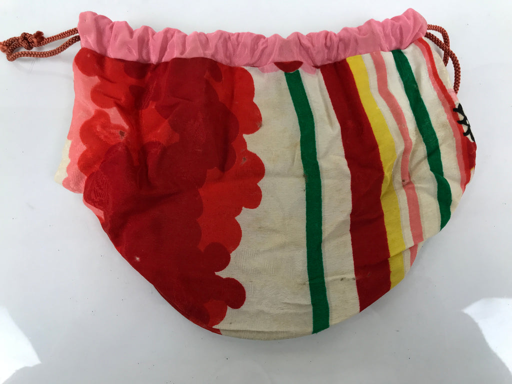 Japanese Kimono Silk Purse Kinchaku-Bukuro Bag Vtg Pouch Floral Red Pink KB98