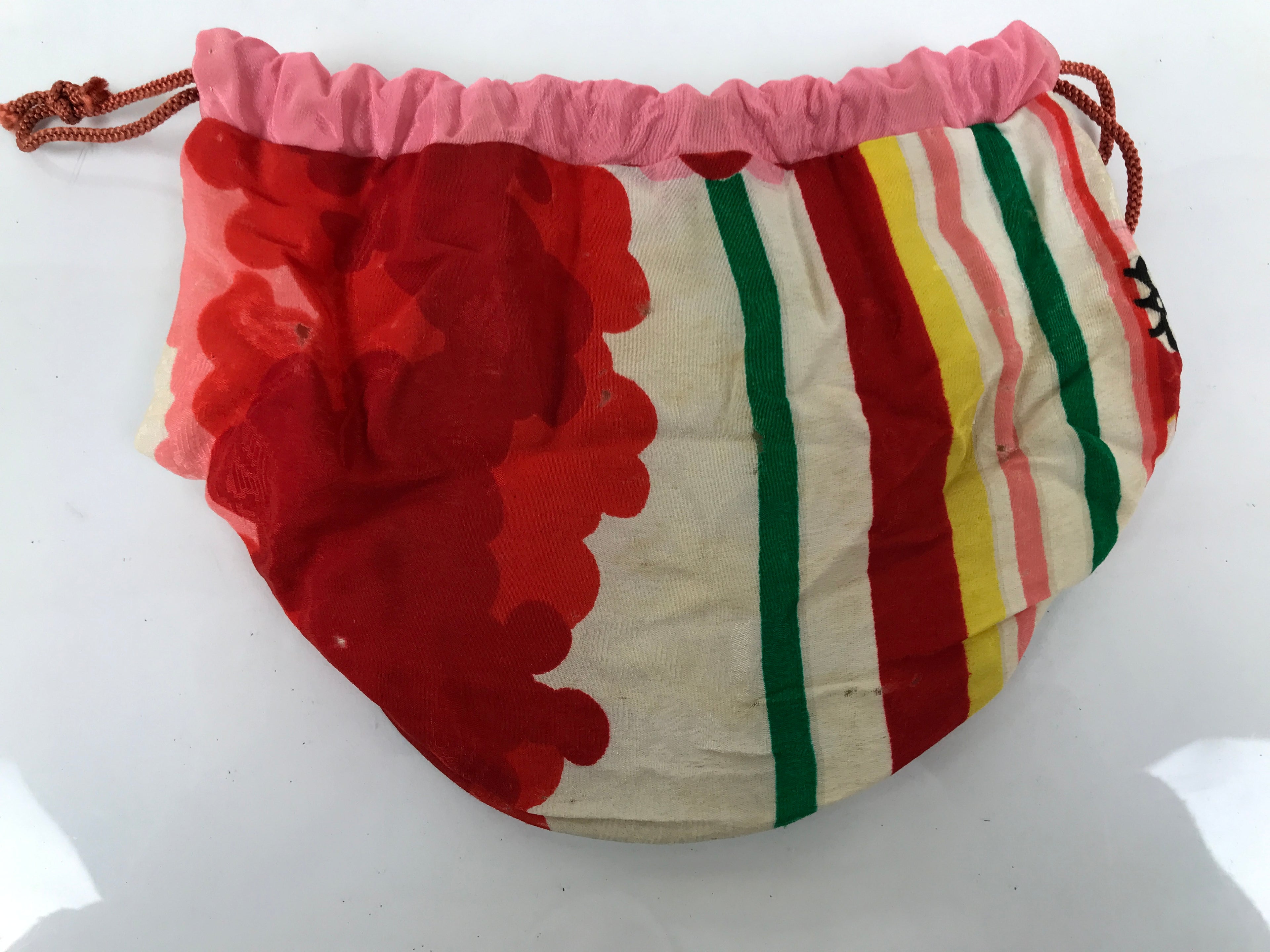 Japanese Kimono Silk Purse Kinchaku-Bukuro Bag Vtg Pouch Floral Red Pink KB98