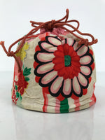 Japanese Kimono Silk Purse Kinchaku-Bukuro Bag Vtg Pouch Floral Red Pink KB98