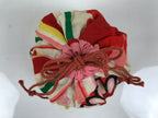 Japanese Kimono Silk Purse Kinchaku-Bukuro Bag Vtg Pouch Floral Red Pink KB98
