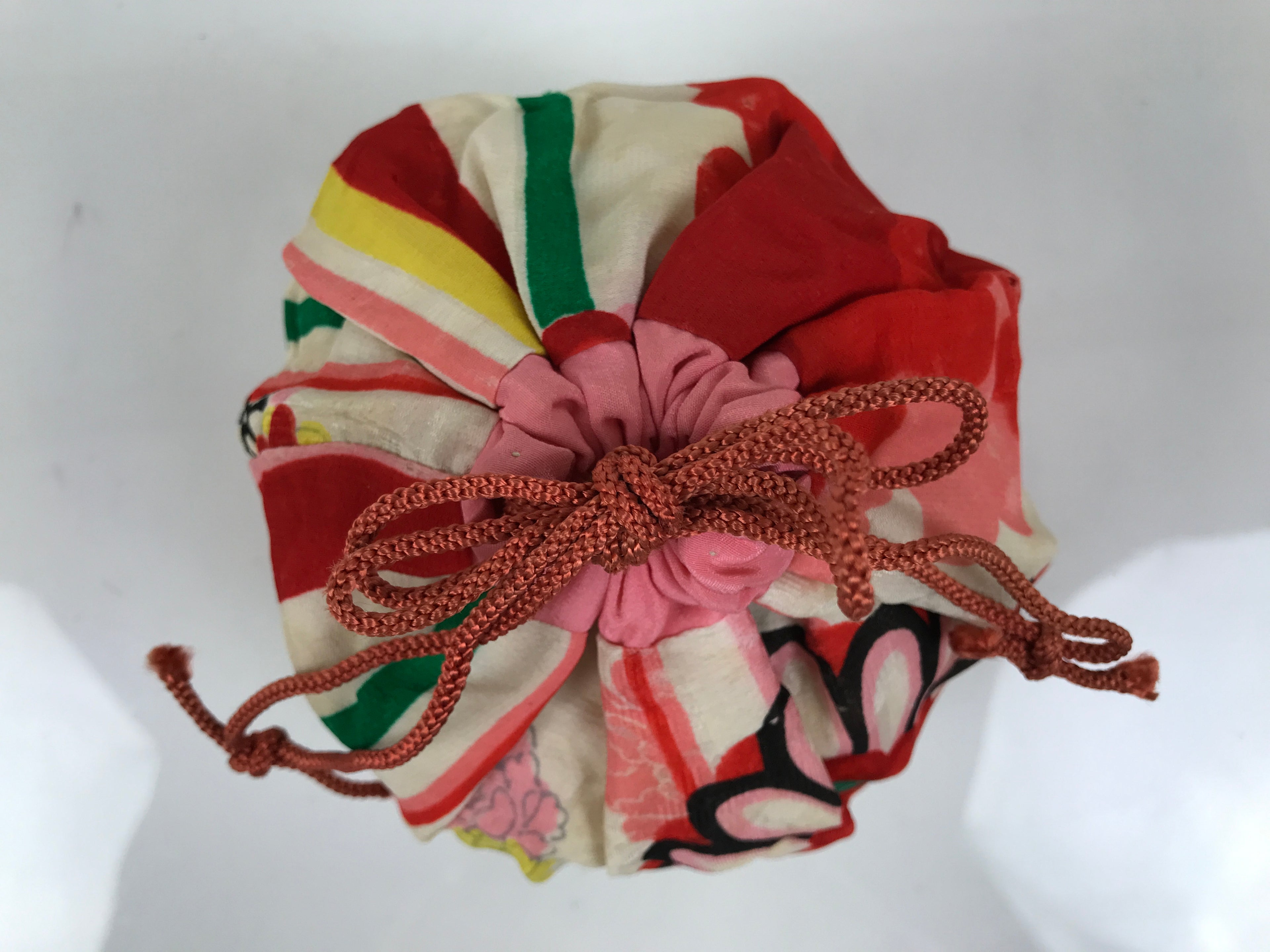 Japanese Kimono Silk Purse Kinchaku-Bukuro Bag Vtg Pouch Floral Red Pink KB98