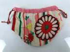 Japanese Kimono Silk Purse Kinchaku-Bukuro Bag Vtg Pouch Floral Red Pink KB98