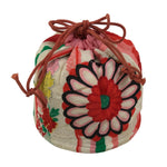Japanese Kimono Silk Purse Kinchaku-Bukuro Bag Vtg Pouch Floral Red Pink KB98