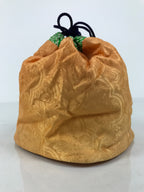 Japanese Kimono Silk Purse Kinchaku-Bukuro Bag Vtg Pouch Orange Green Kiri KB97