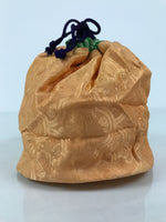 Japanese Kimono Silk Purse Kinchaku-Bukuro Bag Vtg Pouch Orange Green Kiri KB97