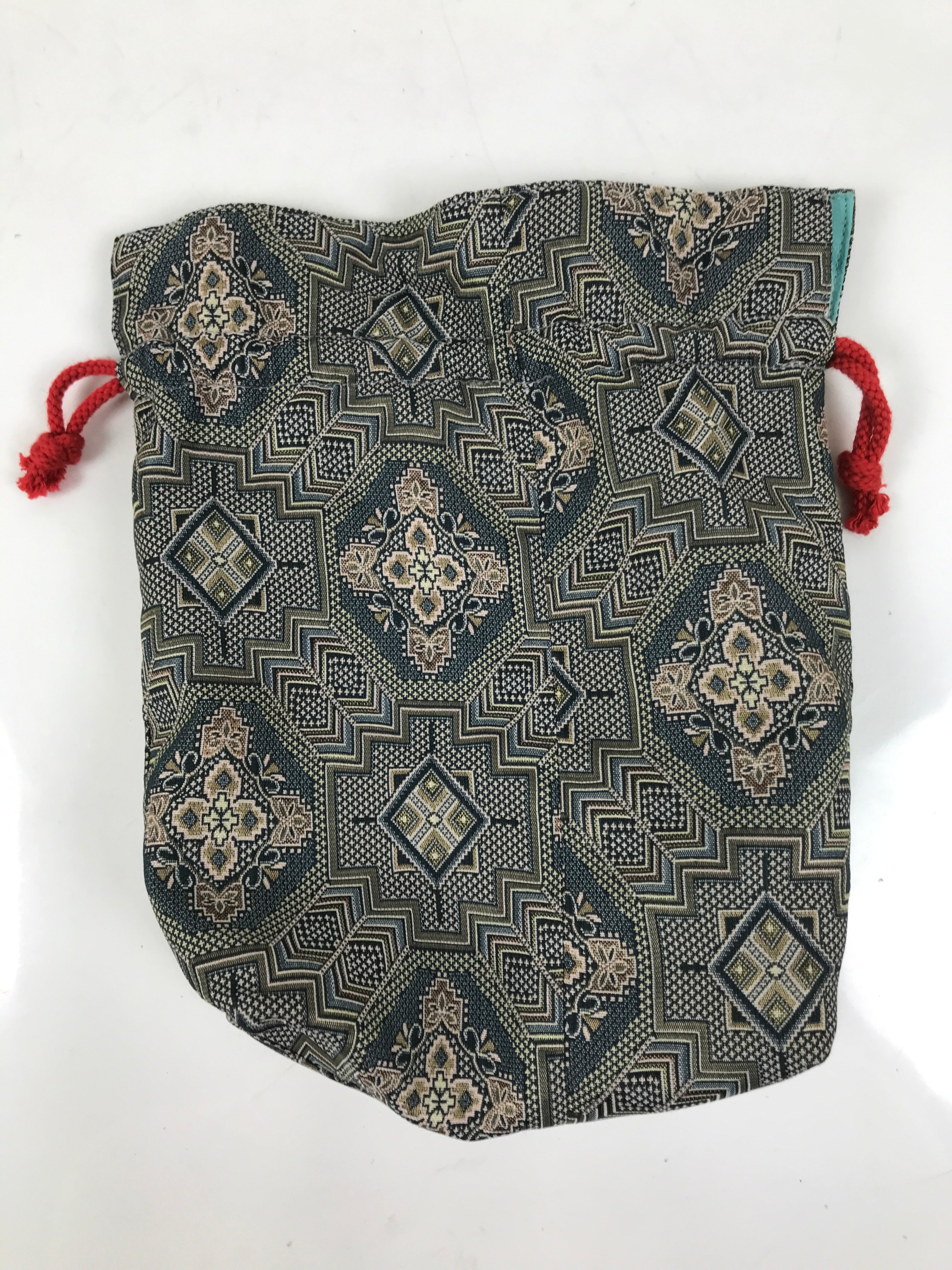 Japanese Kinchaku-Bukuro Bag Vtg Kimono Cloth Purse Pouch Geometric Floral KB95