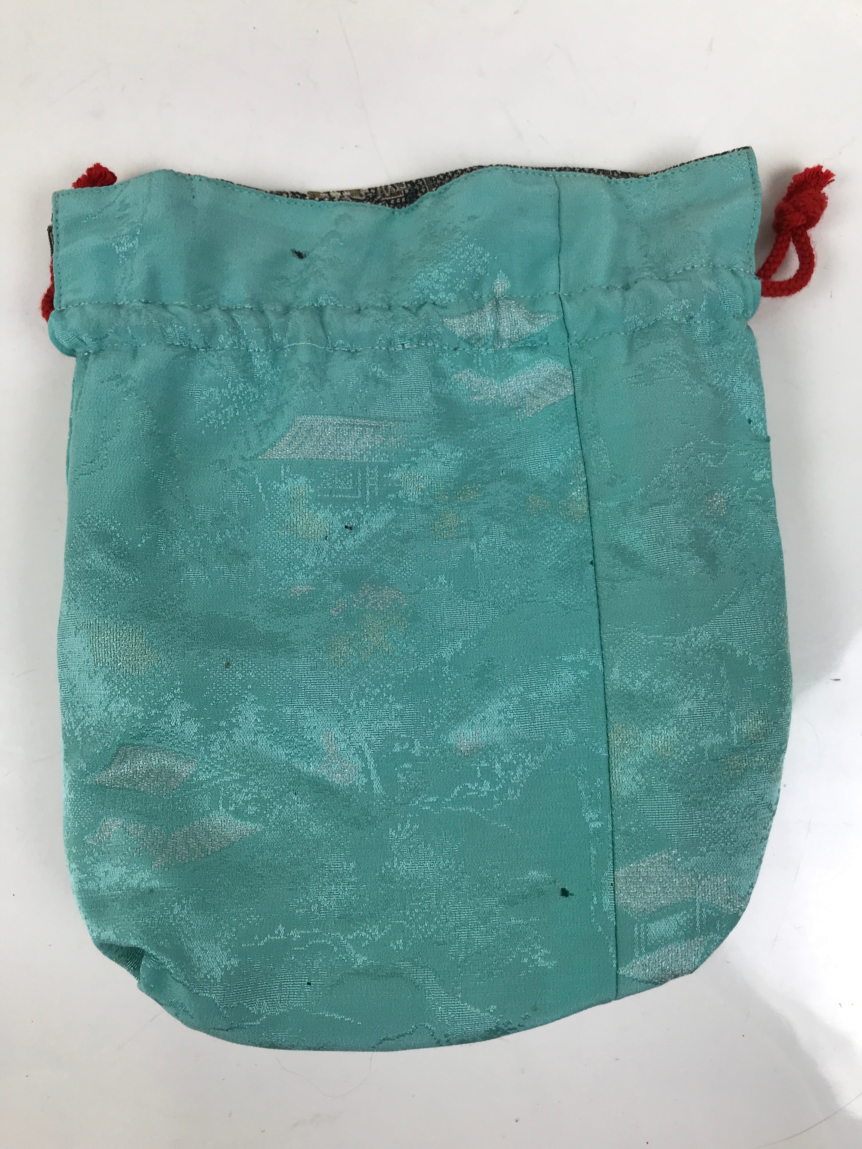 Japanese Kinchaku-Bukuro Bag Vtg Kimono Cloth Purse Pouch Geometric Floral KB95