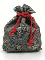 Japanese Kinchaku-Bukuro Bag Vtg Kimono Cloth Purse Pouch Geometric Floral KB95