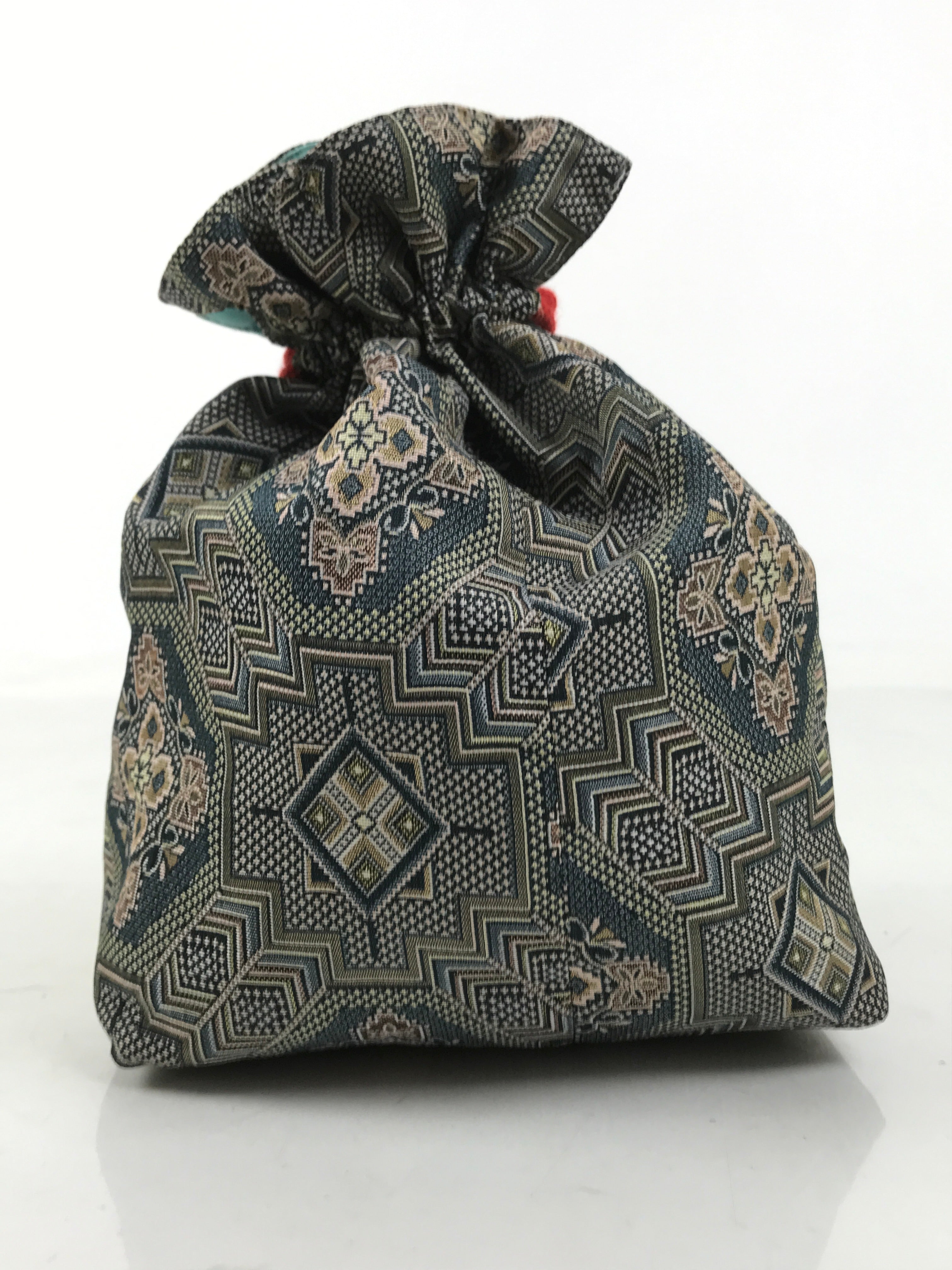 Japanese Kinchaku-Bukuro Bag Vtg Kimono Cloth Purse Pouch Geometric Floral KB95