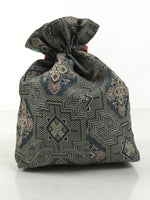 Japanese Kinchaku-Bukuro Bag Vtg Kimono Cloth Purse Pouch Geometric Floral KB95