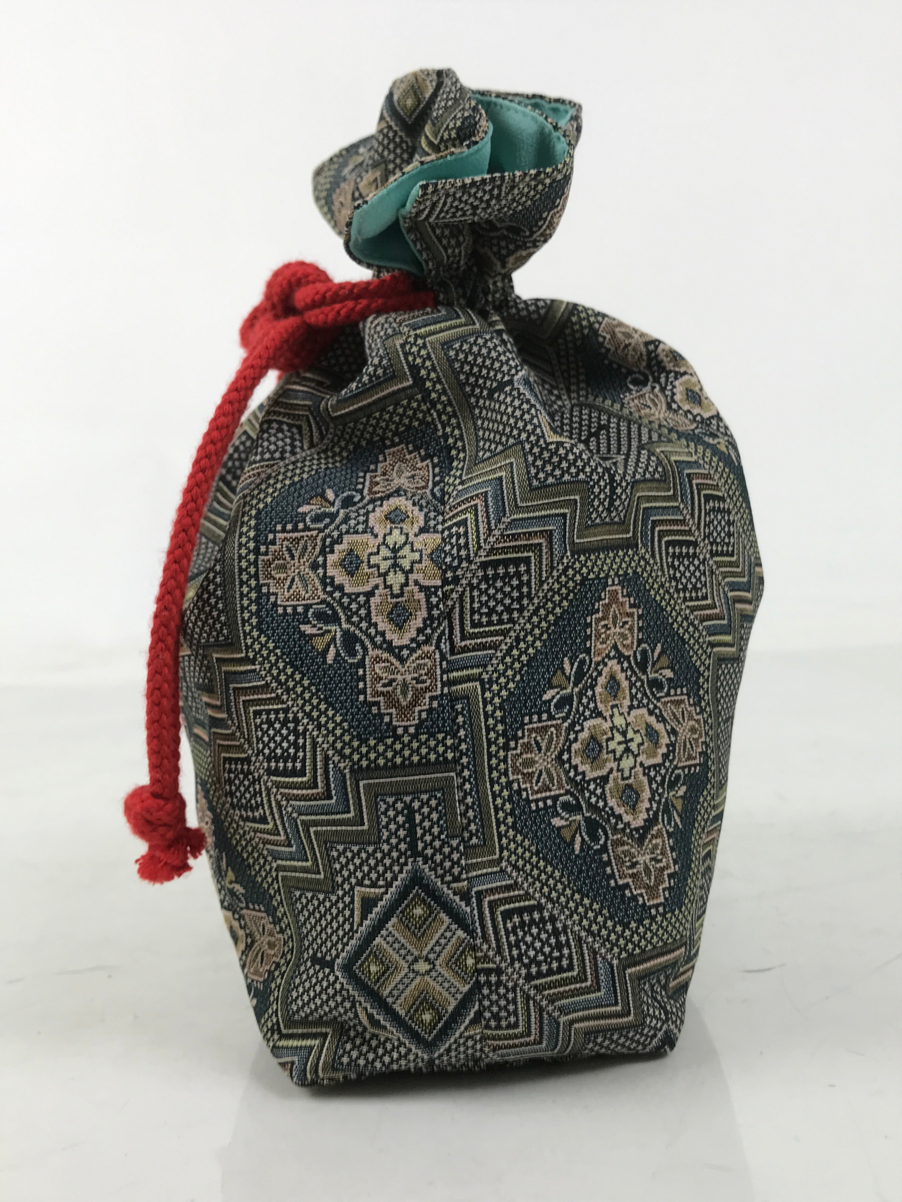 Japanese Kinchaku-Bukuro Bag Vtg Kimono Cloth Purse Pouch Geometric Floral KB95