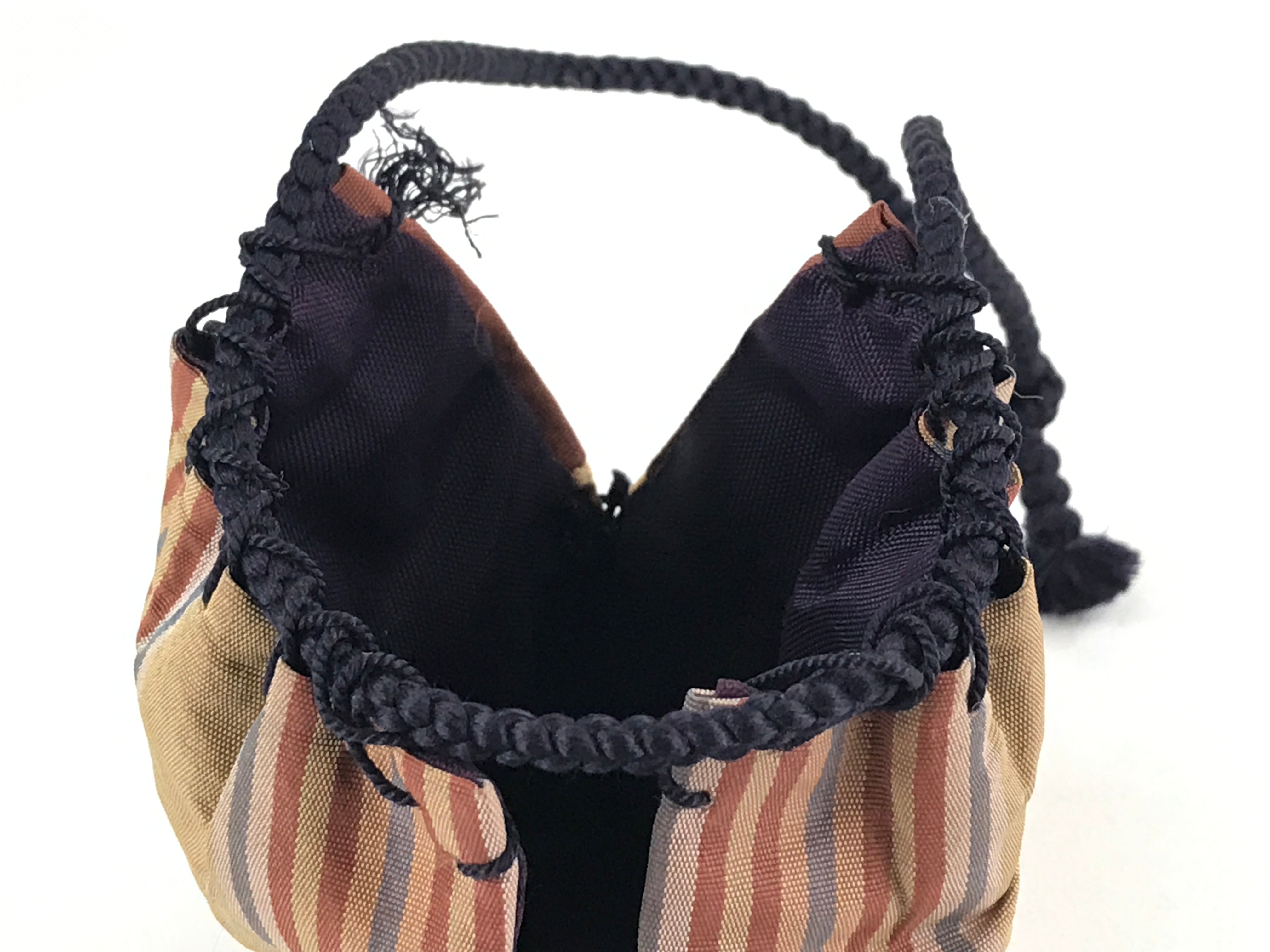 Japanese Cloth Drawstring Bag Vtg Kimono Fabric Pouch Black