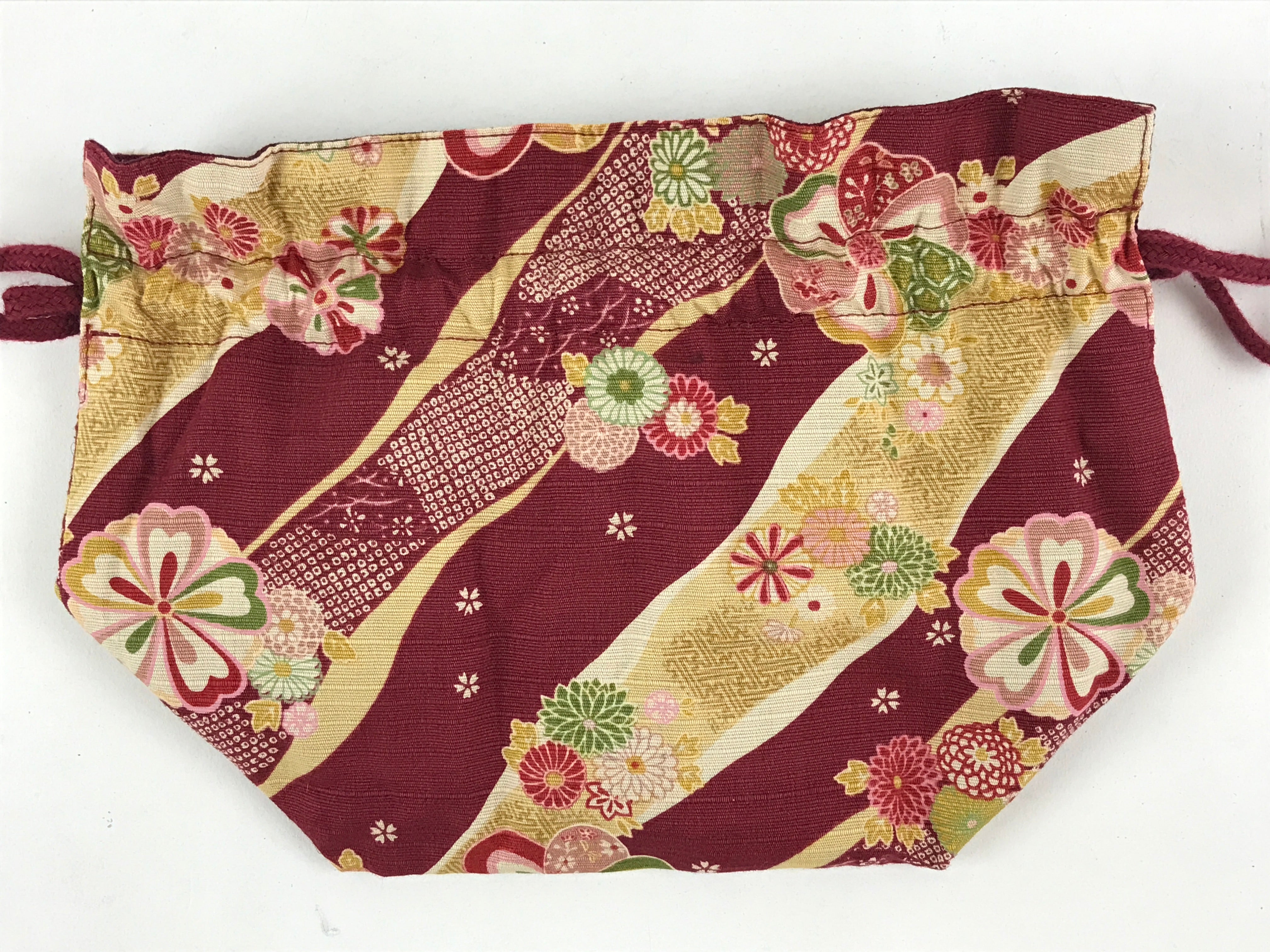 Japanese Kinchaku-Bukuro Drawstring Bag Vtg Kimono Cloth Purse