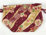 Japanese Kinchaku-Bukuro Drawstring Bag Vtg Kimono Cloth Purse Pouch Flowers KB6