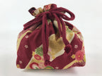 Japanese Kinchaku-Bukuro Drawstring Bag Vtg Kimono Cloth Purse Pouch Flowers KB6