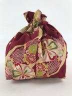 Japanese Kinchaku-Bukuro Drawstring Bag Vtg Kimono Cloth Purse Pouch Flowers KB6