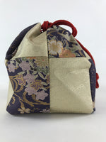 Japanese Kinchaku-Bukuro Drawstring Bag Vtg Kimono Cloth Purse Pouch Flowers KB6