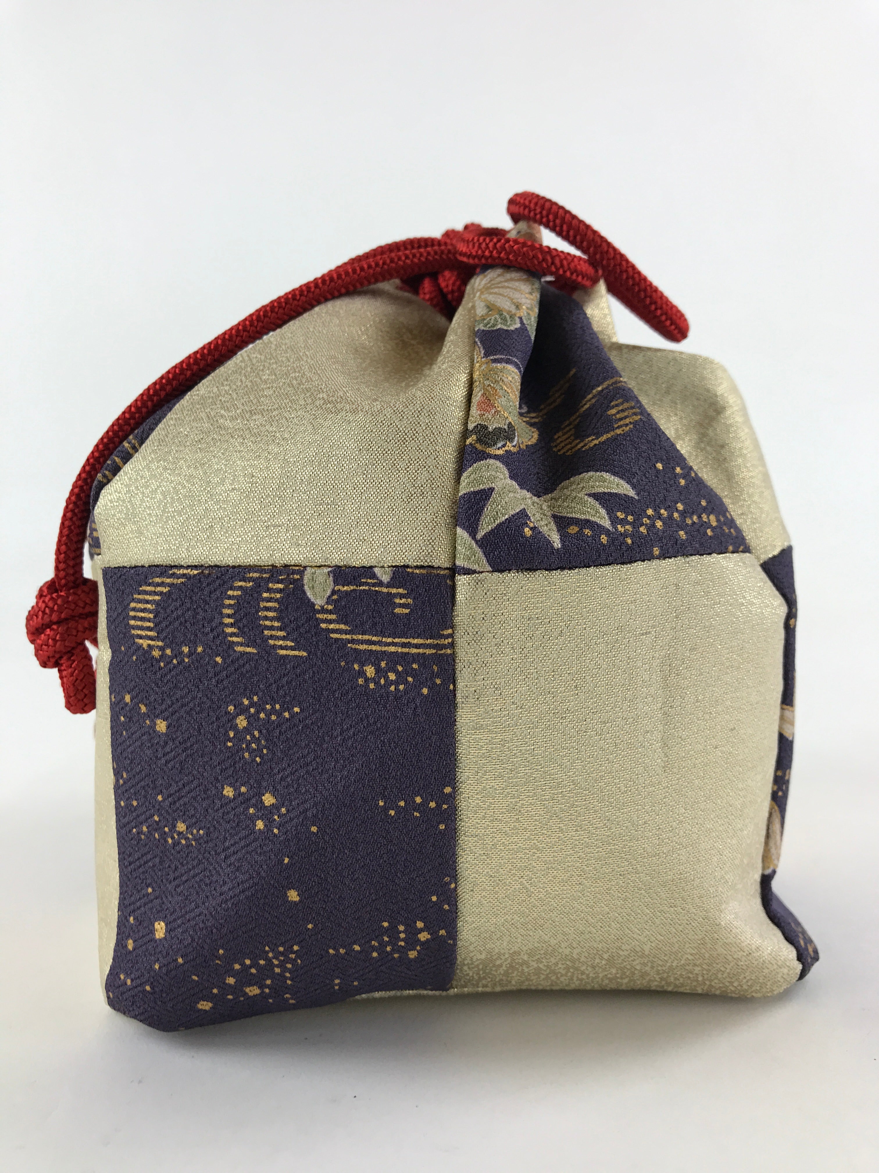 Japanese Kinchaku-Bukuro Drawstring Bag Vtg Kimono Cloth Purse Pouch Flowers KB6