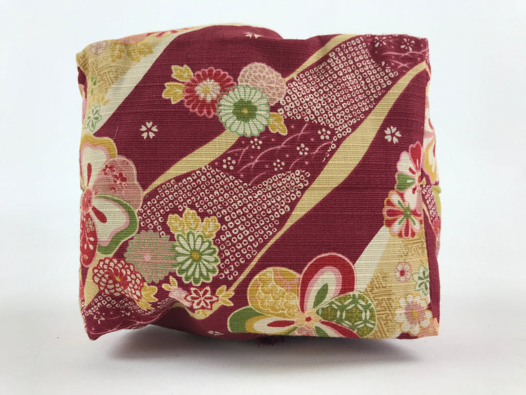 Japanese Kinchaku-Bukuro Drawstring Bag Vtg Kimono Cloth Purse Pouch Flowers KB6