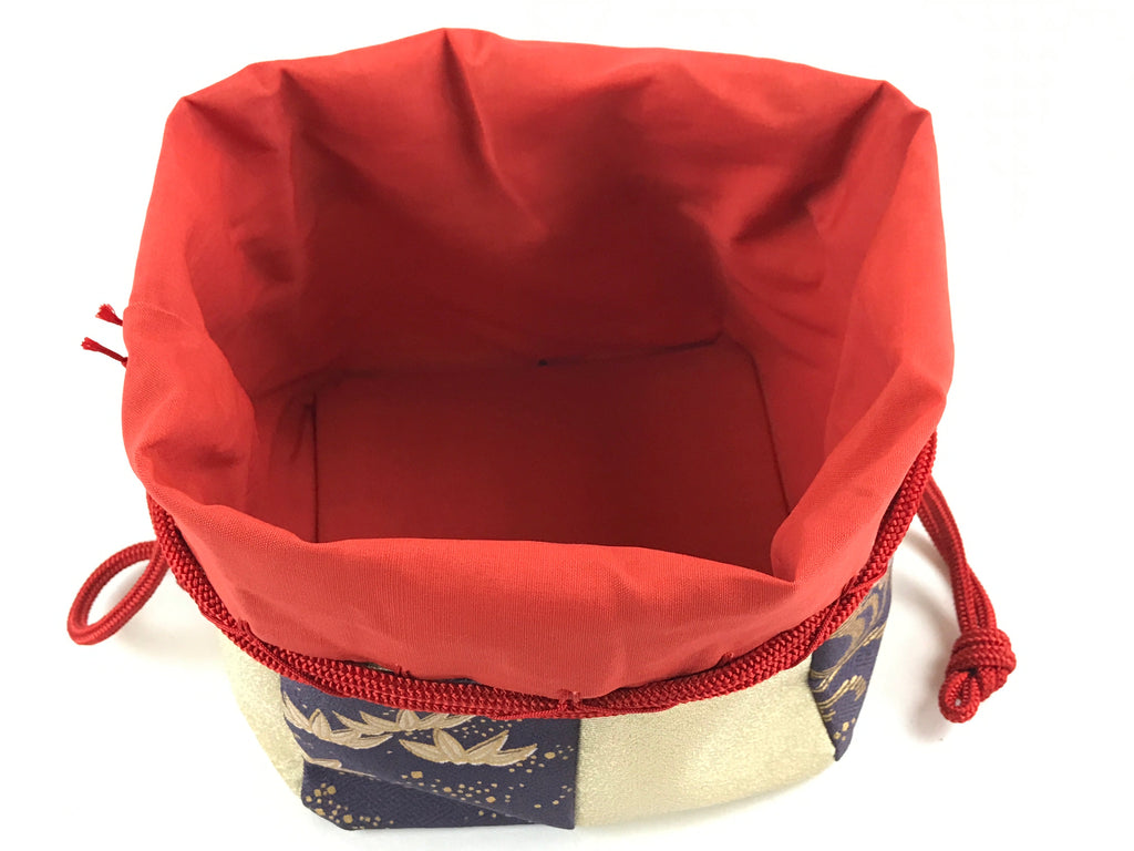Japanese Kinchaku-Bukuro Drawstring Bag Vtg Kimono Cloth Purse Pouch Flowers KB6