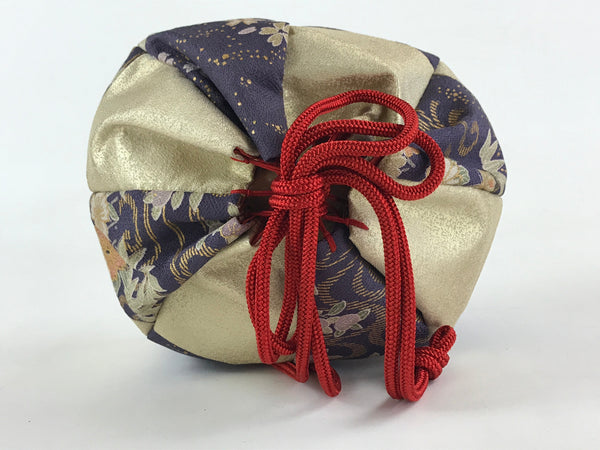 Japanese Kimono Cloth Bamboo Drawstring Bag Vtg Pouch Kago