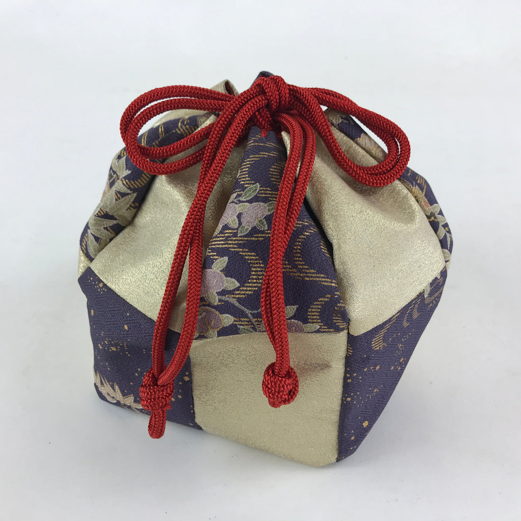 Kimono remake drawstring bag (brown flower) - Shop shizendo
