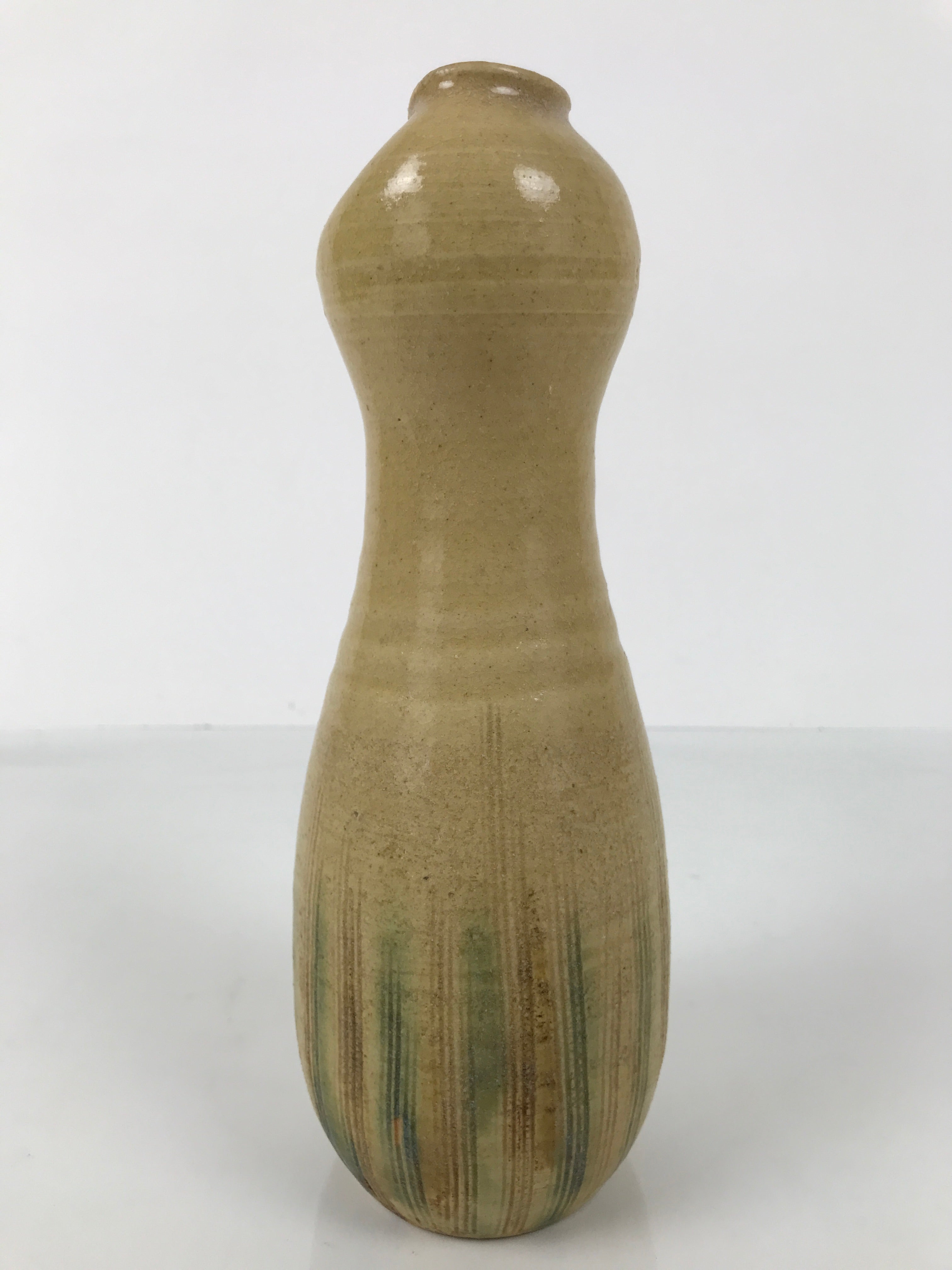 Japanese Kiseto Ware Ceramic Flower Vase Vtg Ikebana Kabin Gourd Yellow FK214
