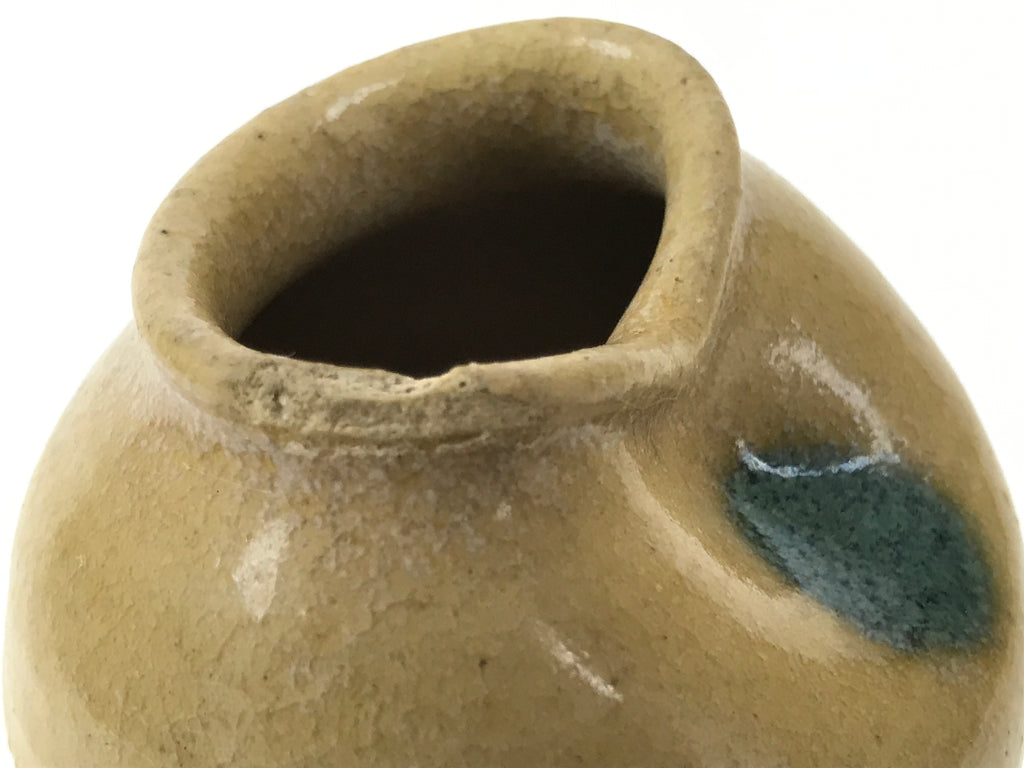 Japanese Kiseto Ware Ceramic Flower Vase Vtg Ikebana Kabin Gourd Yellow FK214