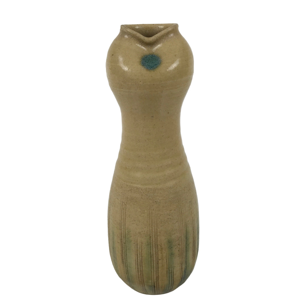 Japanese Kiseto Ware Ceramic Flower Vase Vtg Ikebana Kabin Gourd Yellow FK214